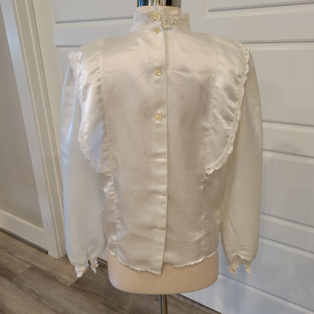 SAN ANDRE VINTAGE 80S VICTORIAN CREAM BLOUSE NEO EDWARDIAN LACY BLOUSE Size 10 - Picture 6 of 15